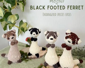 Mochi Floppy Sitting Ferret Crochet Pattern LOW SEW - black footed ferret crochet, endangered species plushie, thecrochetzooloigst