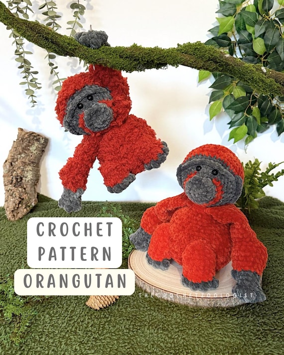 Orangutan ape crochet pattern - monkey crochet, endangered species plushie, wildlife lovers crochet, the crochet zoologist