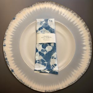 Indigo Blue Shibori Dish Towel - Hand Dyed Cotton Flour Sack Tea Towel