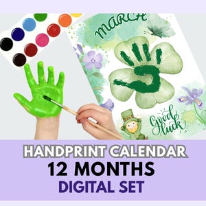 Handprint art Bundle: 12 Month handprint calendar, Memory Book, preschool craft, Keepsake Craft, Daycare Activity, Toddler craft for Kids,