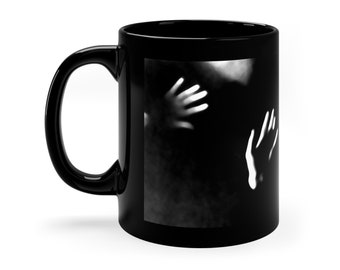 Fine Art Black and White Photograph Aesthetic BW Blurry Hands created by Open Door Graphic Studio Gothic11oz Black Mug