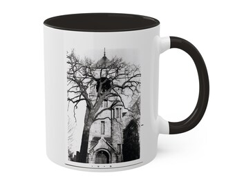Fine Art Black and White Photograph Aesthetic Church on Algoma Blvd created by Open Door Graphic Studio Gothic Mug 11oz