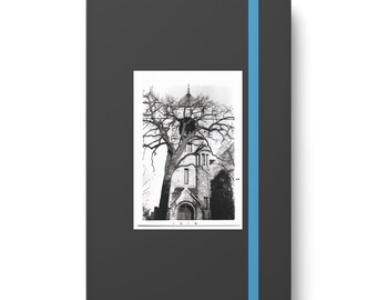 Fine Art Black and White Photograph Aesthetic Church on Algoma BLVD by Open Door Graphic Studio Gothic Color Contrast Notebook - Ruled