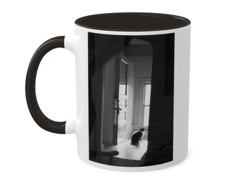 Fine Art Black and White Photograph Aesthetic BW Framed Cat created by Open Door Graphic Studio Gothic Mug, 11oz
