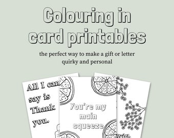 DIY Printable colour-in quirky cards pack of 7