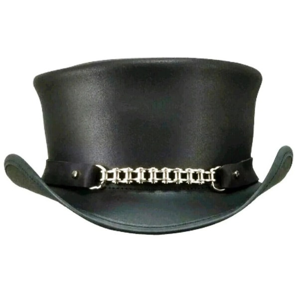 El Dorado Black Leather Top Hat Cowboy Hat With Motorcycle Chain Band