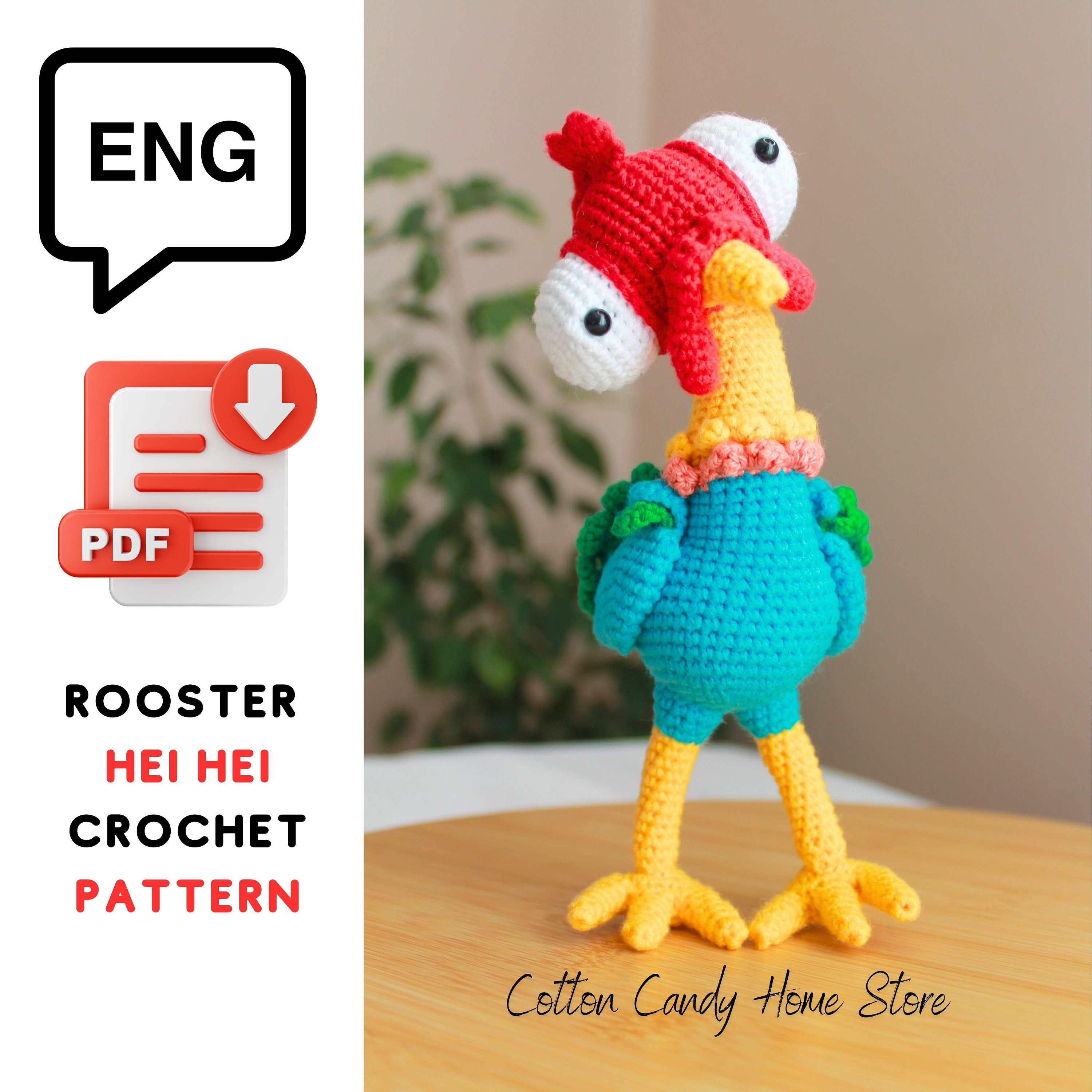 Moana's Crazy / Funny Rooster Hei Hei Crochet English Pattern - Etsy