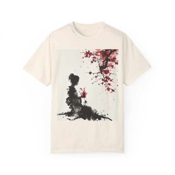 Graceful Cherry Blossom Garment-Dyed Tee, Relaxed Fit Unisex Cotton Shirt, Stylish Gift for All