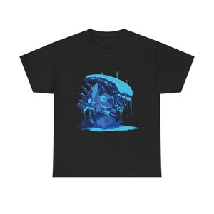 Stitch Xenomorph T-Shirt, Sci-Fi Crossover Tee, Alien Movie Graphic Shirt, Cartoon Character Funny Gift, Unisex Heavy Cotton Tee
