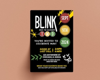 Punk Rock Invite, Invitation, Kid's Birthday, Editable Template, Digital Download, Blink, 2nd Birthday