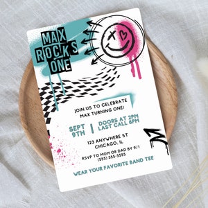 Invitación Punk Rock, Invitación, Cumpleaños infantil, Plantilla editable, Descarga digital