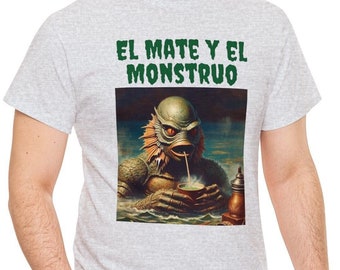Yerba Mate Tee shirt, El Mate Y El Monstruo, Tea, plant, creature, Yerba Mate Lover Gift present, Unisex Heavy Cotton Tee