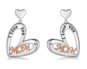 Mom Love Heart Earrings Hoop,Mom Earrings Studs for Mother,Best Mom Drop Hoops Gifts for Mother