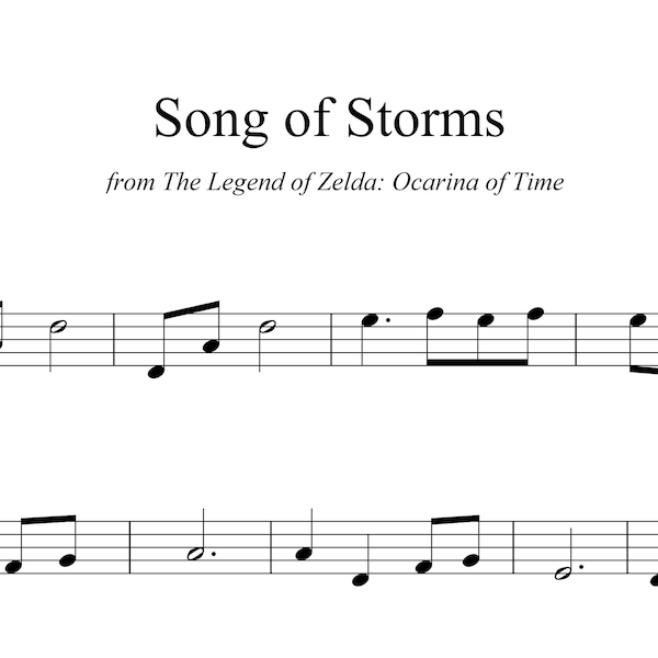 Song of Storms - Legend of Zelda sheet music, INSTANT DOWNLOAD, pdf, jpg, soprano/tenor recorder, flute, violin, beginner, Ocarina of Time