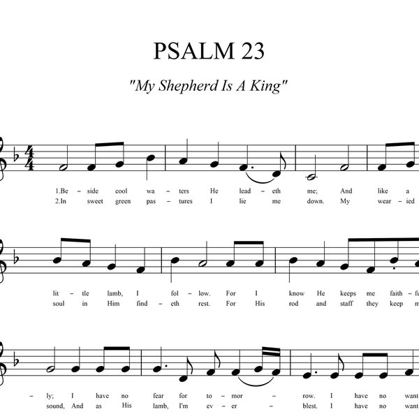 ORIGINAL- Psalm 23- recorder, violin, flute sheet music, INSTANT DOWNLOAD, pdf, jpg