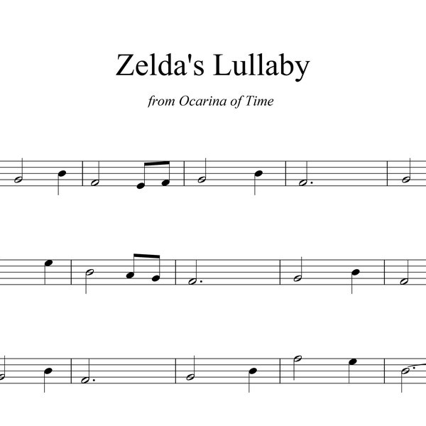 Zelda's Lullaby - sheet music for soprano/tenor recorder, INSTANT DOWNLOAD, pdf, jpg, beginner, Legend of Zelda, Ocarina of Time