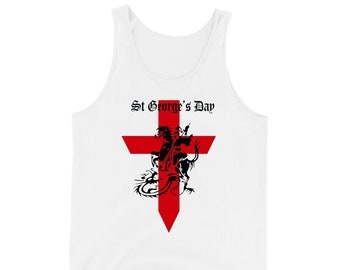 St George's Day Tank Top, Knight & Dragon, England's Saint George, Celebration, Vintage, Novelty, Adults Vest