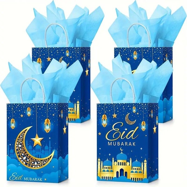 Eid Gift Bag, Pack of 2 Bags, Eid Mubarak Bags with tissue paper, Eidi, Islamic Gifts, Ramadhan Gifts, Party Gifts, Treat Bags, Candy bags