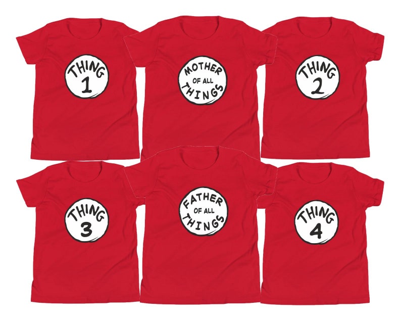 Personalised Thing 1, Thing 2, Thing 3 T Shirt, World Book Day, Mom, Dad, Numbers, School Party, Family Matching Shirts, Men, Women, Kids image 1