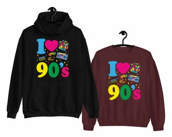 I Love The 90s Hoodie, 90's Fancy Dress Sweatshirt, Party Costume, Retro Vest, Love 1990s, Gift For Him/Her, Music, Gig, Adults Hoody