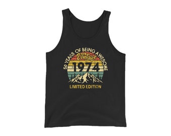 Vintage 1974 Tank Top, 50th Birthday Vest, Limited Edition, 50 Years of being Awesome Shirt, Gift for Him, Her, Men, Women, Unisex Tank top