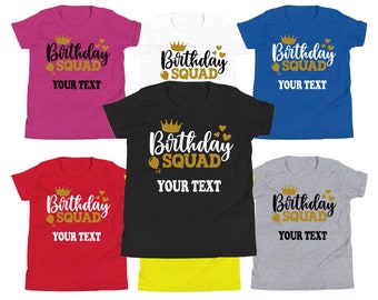 Personalised Birthday Squad T-Shirt, Matching Family Shirts, Custom Text or Name, Birthday Crew, Theme Party Top, Men Women Kids Tshirt