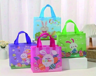 Easter Gift Bags, Pack of 4 bags, Happy Easter egg hunt Bags, Non-woven Foldable Handbag, Easter Bunny, Party Gifts, Treat Candy bags