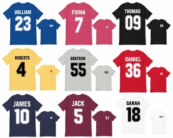 Personalised Football Name & Number Sports Shirts, Birthday Tee Shirt, Custom T Shirts, Boys, Girls, Youth, Men, Women, Kids, T-Shirt