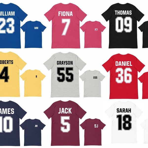 Personalised Football Name & Number Sports Shirts, Birthday Tee Shirt, Custom T Shirts, Boys, Girls, Youth, Men, Women, Kids, T-Shirt