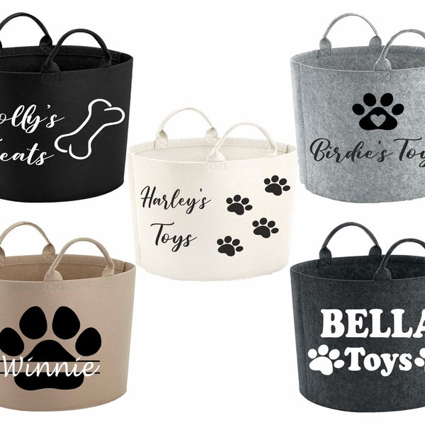 Personalised Pet Storage Toy Basket, Dog Cat Felt Trug, Pet Storage Bag, Storage bag, Dog toys basket, Cat toys bag, Custom Name