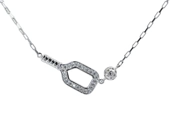 Collier pickleball pour femme en argent sterling - Design pagaie et balle