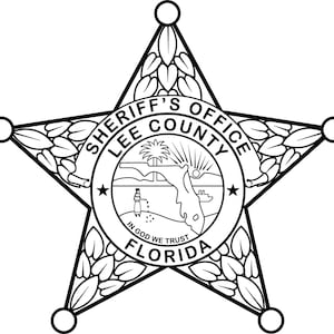 Florida Sheriff Badge Lee County Vektordatei Abzeichen, schwarz weiß, svg, Umriss, cnc cut, Laser cut, digital, holzgravur, Laserdatei
