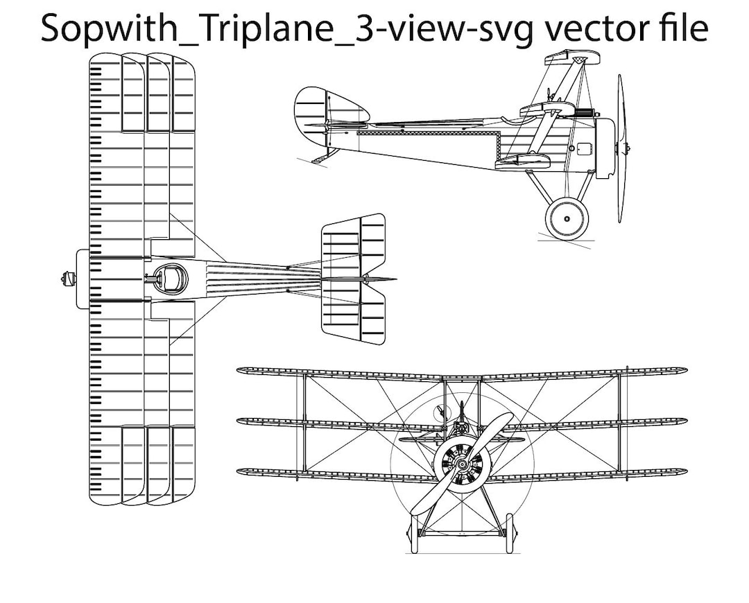 Triplane Vector Sopwith Triplane 3 View Svg Vector File, Black White, Helicopter, Jet ...