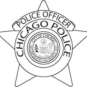 Policial da cidade de Chicago, distintivo de arquivo vetorial, preto e branco, svg, contorno, corte cnc, corte a laser, digital, gravura em madeira, arquivo a laser