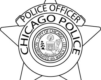 Police Officer City of Chicago Vector File badge, black white, svg, outline, cnc cut, laser cut, digital, wood engraving, laser file
