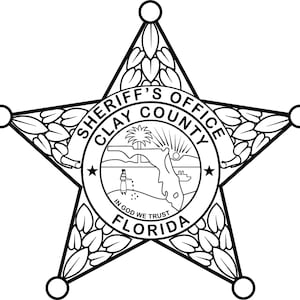 Florida Sheriff Badge Clay County Vektordatei Abzeichen, schwarz weiß, svg, umriss, cnc cut, laser cut, digital, holzgravur, laserdatei