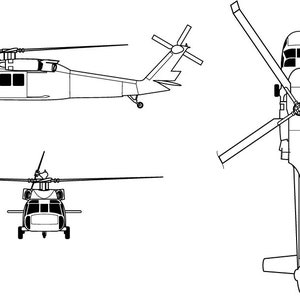 Insigne orthographique Sikorsky UH 60 Black Hawk, noir et blanc, svg, contour, découpe cnc, découpe laser, numérique, gravure sur bois, fichier laser