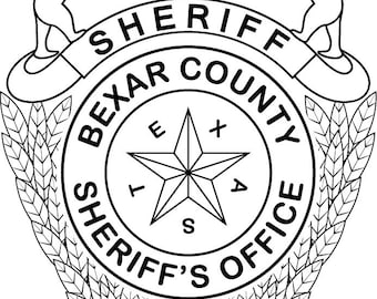 Insignia de la oficina del sheriff del condado de Bexar, vector svg, contorno blanco y negro, dxf, archivo de grabado de corte láser CNC, Texas