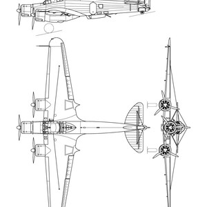 May include: A black and white line drawing of a Savoia-Marchetti SM.79 aircraft. The drawing shows the aircraft from the side and from above. The aircraft has a long, slender fuselage and a high-mounted wing.