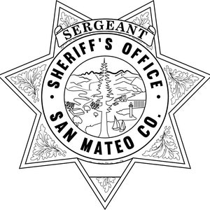 May include: Black and white illustration of a sheriff's badge with a six-pointed star shape. The badge features the text "Sergeant Sheriff's Office San Mateo Co."