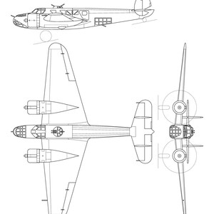 May include: A line drawing of a Caproni Ca.135 bis aircraft in three views: top, side, and front. The aircraft is a twin-engine, high-wing monoplane with a fixed tailwheel landing gear.