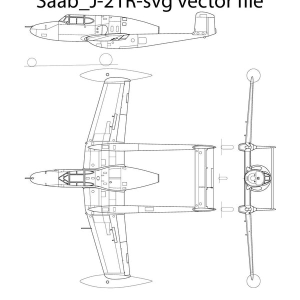 Saab J 21R svg vector file, black white, helicopter, jet, line art, cricut, fighter, engraving, outline, laser cut