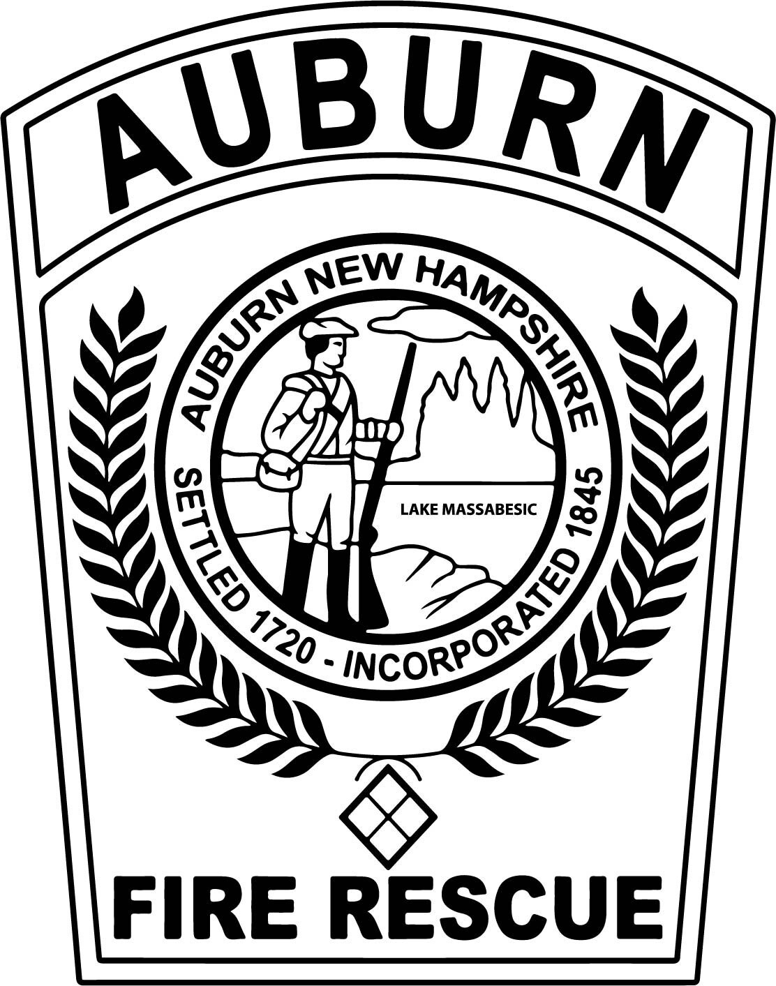 Auburn new hampshire Fire rescue vector file eagle, badge black white, svg, outline, cnc cut, laser cut, digital, wood engraving, laser file