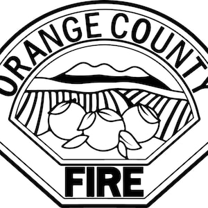 Insigne de fichier vectoriel Orange County Fire Dpt Patch, noir blanc, svg, contour, découpe cnc, découpe laser, numérique, gravure sur bois, fichier laser