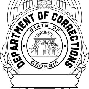 Distintivo del Dipartimento di Correzione, aquila dello Stato della Georgia, distintivo, bianco e nero, svg, contorno, taglio CNC, taglio laser, digitale, incisione su legno, laserfile
