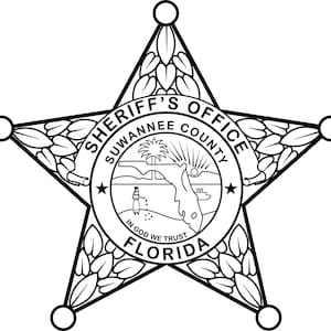 Florida Sheriff Badge Suwannee County Vektordatei Abzeichen, schwarz weiß, svg,Outline, cnc cut, laser cut, digital, holzgravur, laser, datei