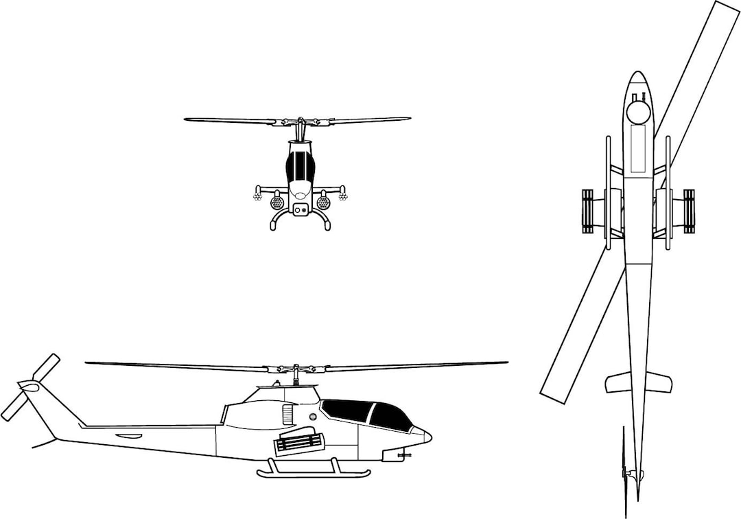 Bell AH 1G Cobra Helicopter 3 View Vector File Jet Fighter Aircraft War ...