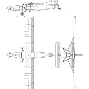 May include: A black and white line drawing of a Pilatus PC-6 Turbo Porter aircraft in three views: side, top, and front. The aircraft is a single-engine, high-wing, utility aircraft.