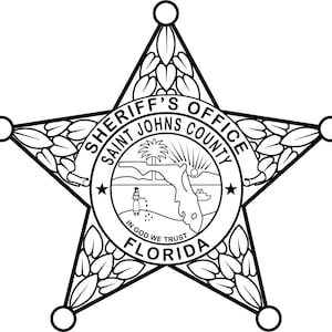 Florida Sheriff Badge Saint Johns County Vektordatei Abzeichen, schwarz weiß, Umriss, cnc cut, laser cut, digital, holzgravur, laser, datei
