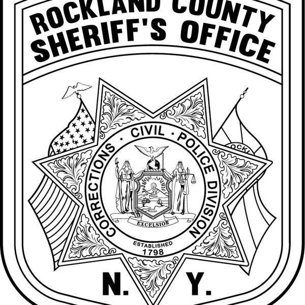 Rockland County Sheriffs Office logo badge, black white, svg, outline, cnc cut, laser cut, digital, wood engraving, laser file